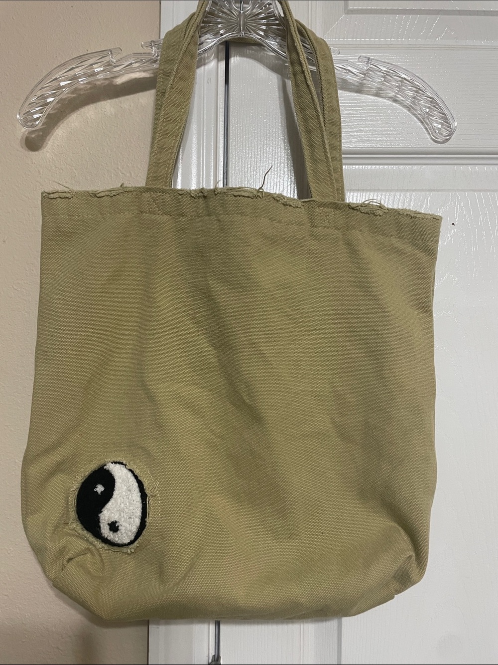 Urban Outfitters Tan Distressed Canvas Yin Yang Tote Bag